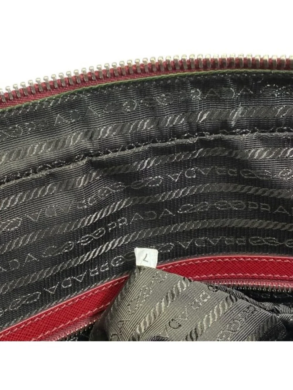 Prada Business Briefcase Handbag Triangle Logo Saffiano Leather Red Document